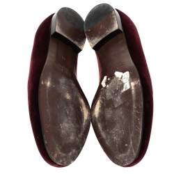 Pre Owned Marc Jacobs Burgundy Velvet Embroidered Smoking Slippers Size 36
