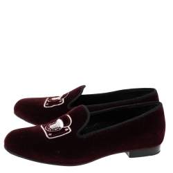 Pre Owned Marc Jacobs Burgundy Velvet Embroidered Smoking Slippers Size 36