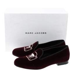 Pre Owned Marc Jacobs Burgundy Velvet Embroidered Smoking Slippers Size 36