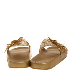 Marc Jacobs Gold Glitter Jelly Daisy Aqua Flower Flat Slides Size 39