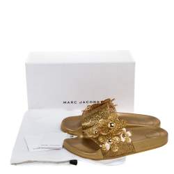 Marc Jacobs Gold Glitter Jelly Daisy Aqua Flower Flat Slides Size 39