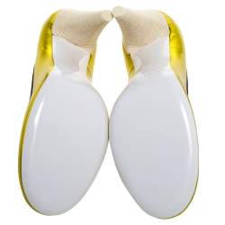 Pre Owned Marc Jacobs Metallic Green Leather Bow Cone Heel Pumps Size 38