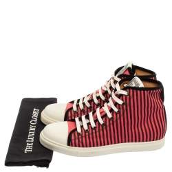 Pre Owned Marc Jacobs Pink/Black Canvas and Leather Striped Lace High Top Sneakers Size 41