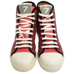 Pre Owned Marc Jacobs Pink/Black Canvas and Leather Striped Lace High Top Sneakers Size 41