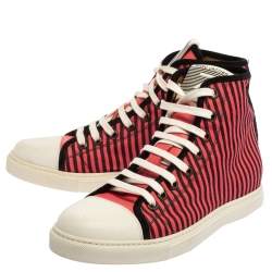 Pre Owned Marc Jacobs Pink/Black Canvas and Leather Striped Lace High Top Sneakers Size 41