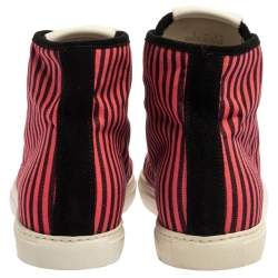 Pre Owned Marc Jacobs Pink/Black Canvas and Leather Striped Lace High Top Sneakers Size 41