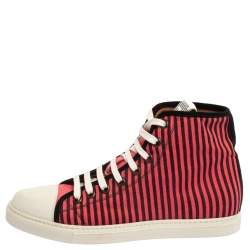 Pre Owned Marc Jacobs Pink/Black Canvas and Leather Striped Lace High Top Sneakers Size 41