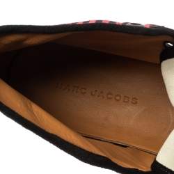 Pre Owned Marc Jacobs Pink/Black Canvas and Leather Striped Lace High Top Sneakers Size 41