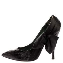 Marc Jacobs Black Python Leather Side Bow Pointed Toe Pumps Size 39.5