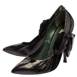 Marc Jacobs Black Python Leather Side Bow Pointed Toe Pumps Size 39.5