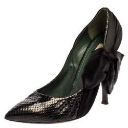 Marc Jacobs Black Python Leather Side Bow Pointed Toe Pumps Size 39.5