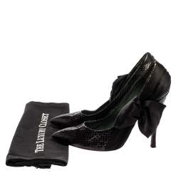 Marc Jacobs Black Python Leather Side Bow Pointed Toe Pumps Size 39.5