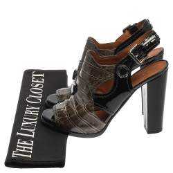 Marc Jacobs Green/Black Croc Embossed Patent Leather Slingback Sandals Size 39.5