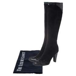Marc Jacobs Black Python Embossed Leather and Suede Knee High  Boots Size 39.5