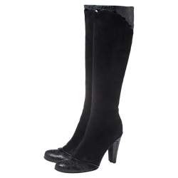 Marc Jacobs Black Python Embossed Leather and Suede Knee High  Boots Size 39.5