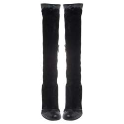 Marc Jacobs Black Python Embossed Leather and Suede Knee High  Boots Size 39.5