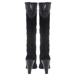 Marc Jacobs Black Python Embossed Leather and Suede Knee High  Boots Size 39.5