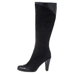 Marc Jacobs Black Python Embossed Leather and Suede Knee High  Boots Size 39.5
