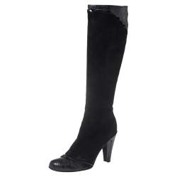 Marc Jacobs Black Python Embossed Leather and Suede Knee High  Boots Size 39.5