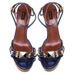 Marc Jacobs Blue Leather Strappy Ankle Strap Platform Sandals Size 40