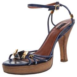 Marc Jacobs Blue Leather Strappy Ankle Strap Platform Sandals Size 40