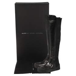 Marc Jacobs Black Leather and Neoprene Knee Length Boots Size 37