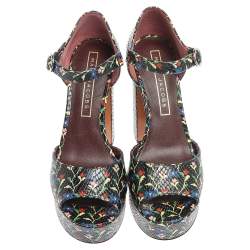 Marc Jacobs Multicolor Snake Embossed Leather Sky Floral Platform Sandals Size 38
