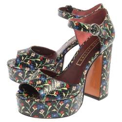 Marc Jacobs Multicolor Snake Embossed Leather Sky Floral Platform Sandals Size 38