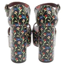 Marc Jacobs Multicolor Snake Embossed Leather Sky Floral Platform Sandals Size 38