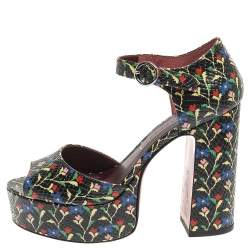Marc Jacobs Multicolor Snake Embossed Leather Sky Floral Platform Sandals Size 38