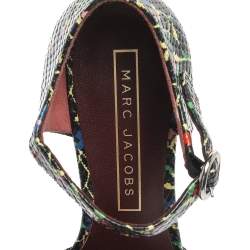 Marc Jacobs Multicolor Snake Embossed Leather Sky Floral Platform Sandals Size 38