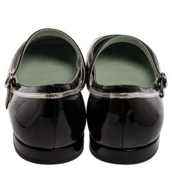 Pre Owned Marc Jacobs Black/ Silver Patent Leather Poppy Mary Jane Ballerina Flat Size 39.5