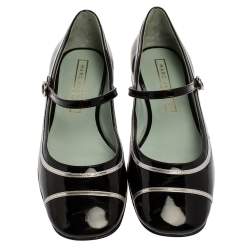 Pre Owned Marc Jacobs Black/ Silver Patent Leather Poppy Mary Jane Ballerina Flat Size 39.5