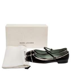 Pre Owned Marc Jacobs Black/ Silver Patent Leather Poppy Mary Jane Ballerina Flat Size 39.5