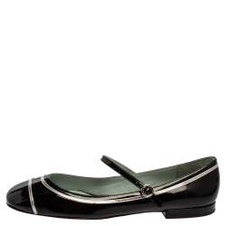 Pre Owned Marc Jacobs Black/ Silver Patent Leather Poppy Mary Jane Ballerina Flat Size 39.5