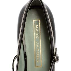 Pre Owned Marc Jacobs Black/ Silver Patent Leather Poppy Mary Jane Ballerina Flat Size 39.5