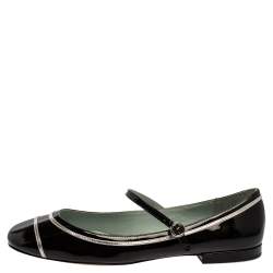Marc Jacobs Black/ Silver Patent Leather Poppy Mary Jane Ballerina Flat Size 40
