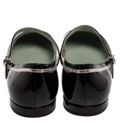 Marc Jacobs Black/ Silver Patent Leather Poppy Mary Jane Ballerina Flat Size 40