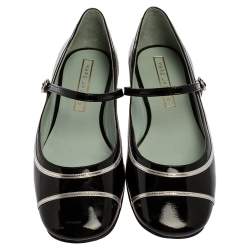 Marc Jacobs Black/ Silver Patent Leather Poppy Mary Jane Ballerina Flat Size 40