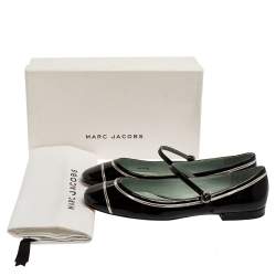 Marc Jacobs Black/ Silver Patent Leather Poppy Mary Jane Ballerina Flat Size 40