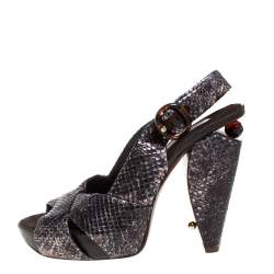 Marc Jacobs Black/Bronze Snakeskin Platform Sandals Size 38