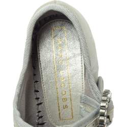 Pre Owned Marc Jacobs Metallic Silver Leather Crystal Embellished Suzi Mary Jane Platforms Espadrilles Size 38