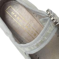 Marc Jacobs Metallic Silver Leather Crystal Embellished Suzi Mary Jane Platforms Espadrilles Size 36