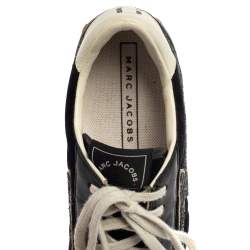 Pre Owned Marc Jacobs Black/White Velvet And Leather Lightening Bolt Sneakers Size 39