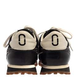 Pre Owned Marc Jacobs Black/White Velvet And Leather Lightening Bolt Sneakers Size 39