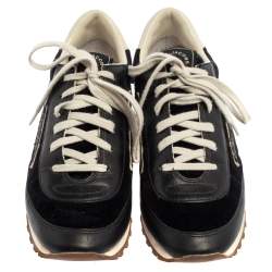 Pre Owned Marc Jacobs Black/White Velvet And Leather Lightening Bolt Sneakers Size 39