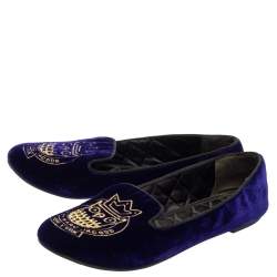 Pre Owned Marc Jacobs Blue Velvet Smoking Loafers Size 38