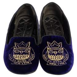 Pre Owned Marc Jacobs Blue Velvet Smoking Loafers Size 38