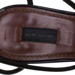 Marc Jacobs Black Patent Leather Studded Ankle Strap Platform Slingback Sandals Size 38.5