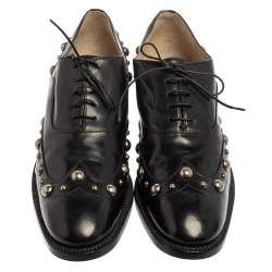 Pre Owned Marc Jacobs Black Leather Studded Oxfords Size 41